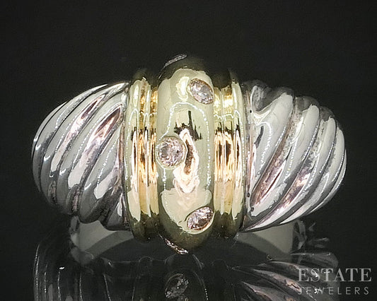 14k & Sterling David Yurman Diamond Cable Croissant Domed Ring 10.9g p15362