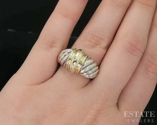 14k & Sterling David Yurman Diamond Cable Croissant Domed Ring 10.9g p15362