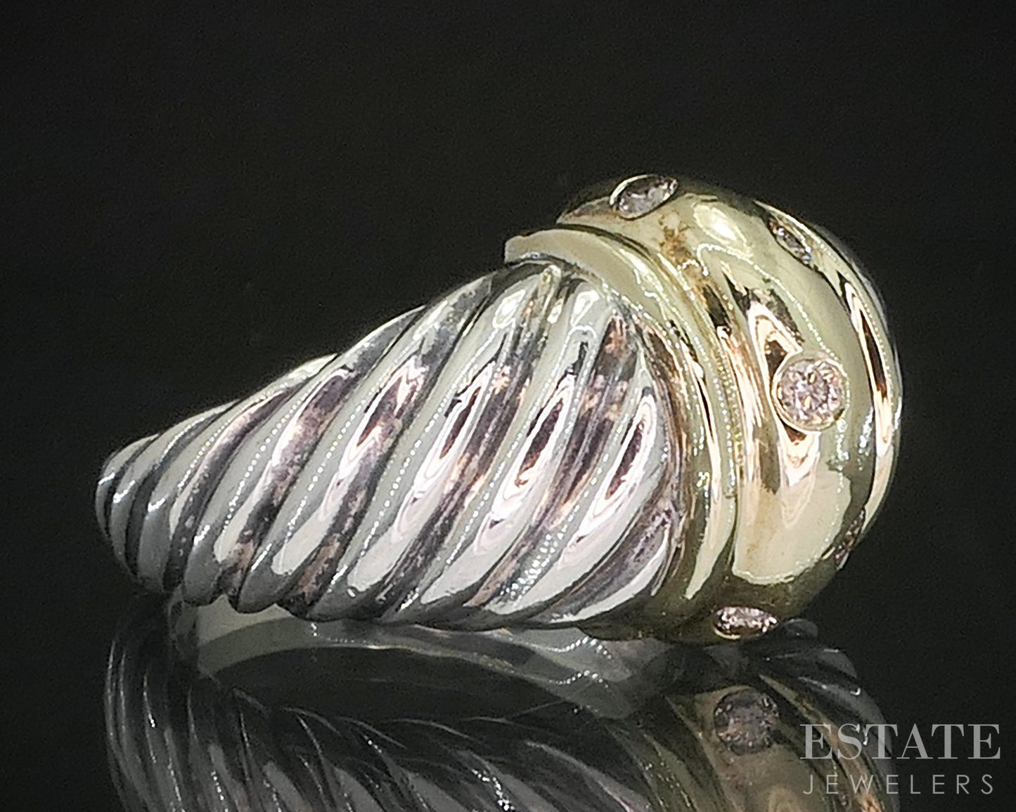 14k & Sterling David Yurman Diamond Cable Croissant Domed Ring 10.9g p15362