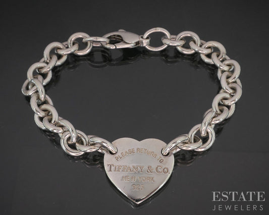 Sterling Silver Tiffany & Co. Return Heart Tag Ladies Bracelet 27g 7.25"L p15377