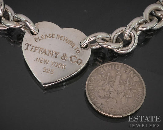 Sterling Silver Tiffany & Co. Return Heart Tag Ladies Bracelet 27g 7.25"L p15377