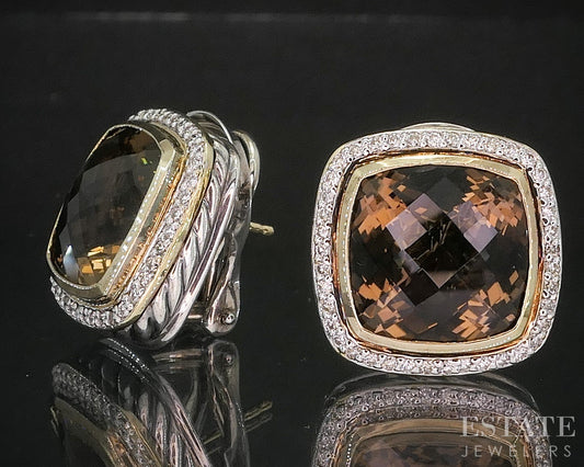 18k & Sterling David Yurman Smoky Quartz & Diamond Albion Earrings 23.8g p15331