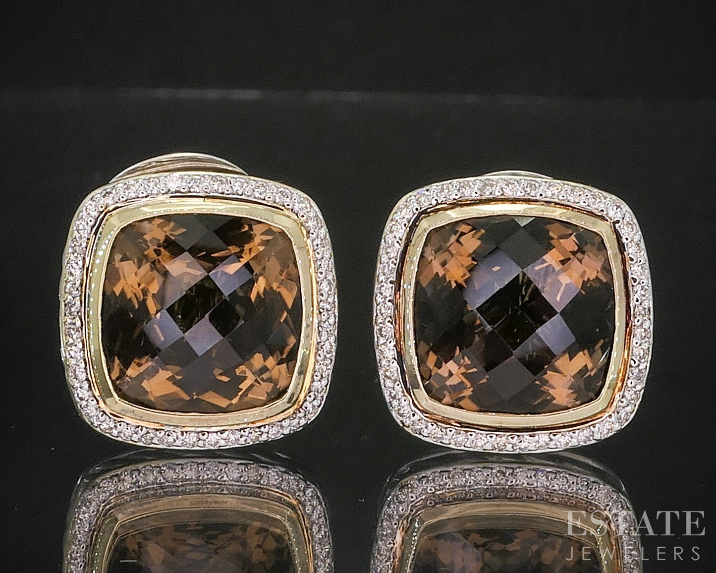 18k & Sterling David Yurman Smoky Quartz & Diamond Albion Earrings 23.8g p15331