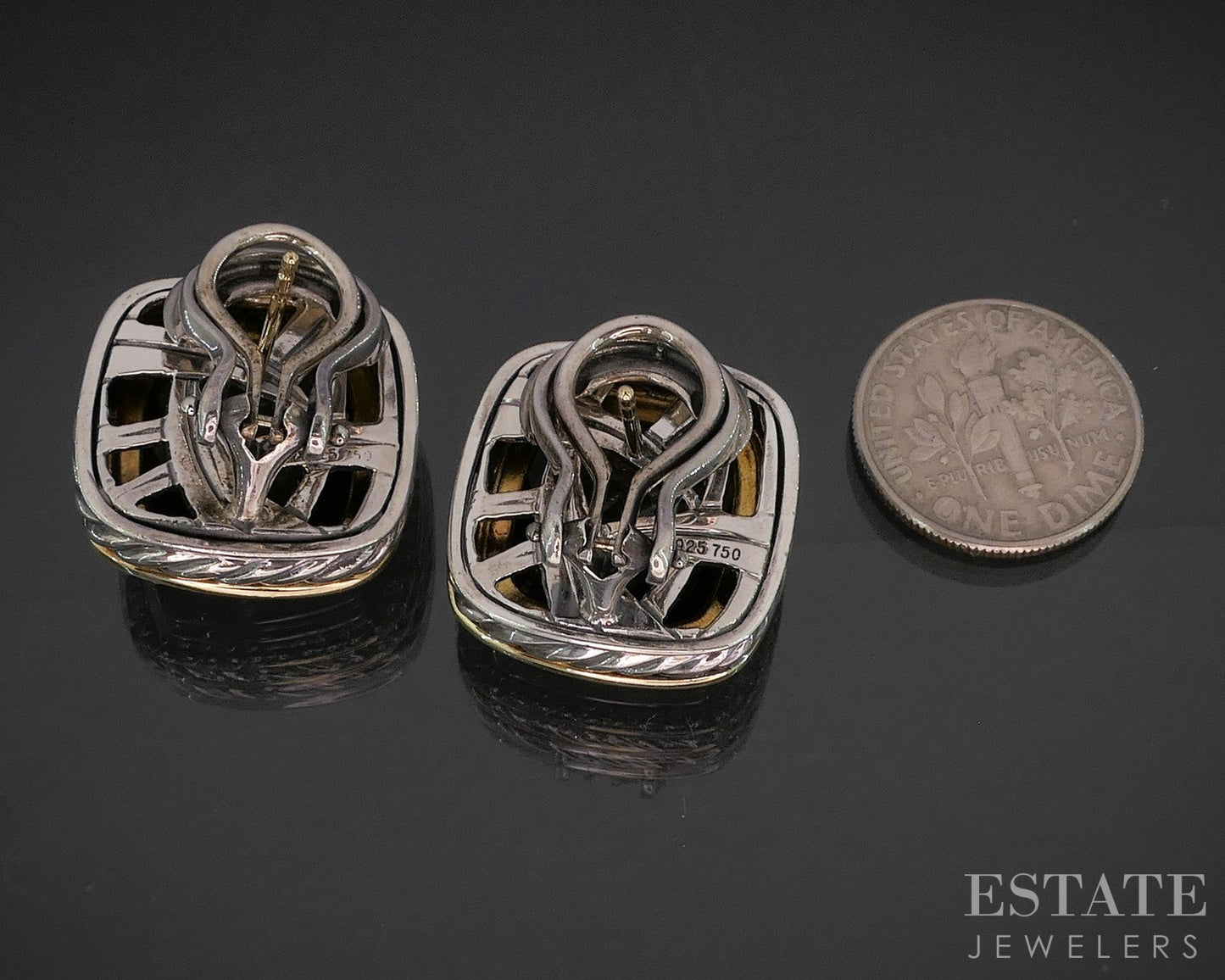 18k & Sterling David Yurman Smoky Quartz & Diamond Albion Earrings 23.8g p15331