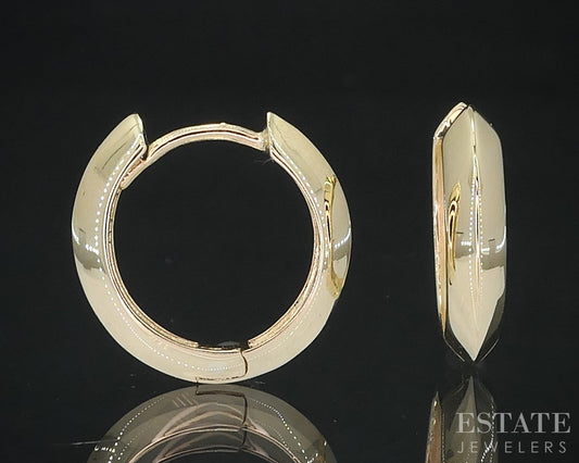 10k Yellow Gold Smooth Hinged Huggie Hoop Ladies Earrings 1.7g p15022