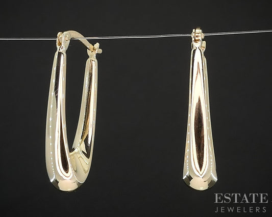 10k Yellow Gold Smooth Oval Puffy Hoop Ladies Earrings 1.8g p15021