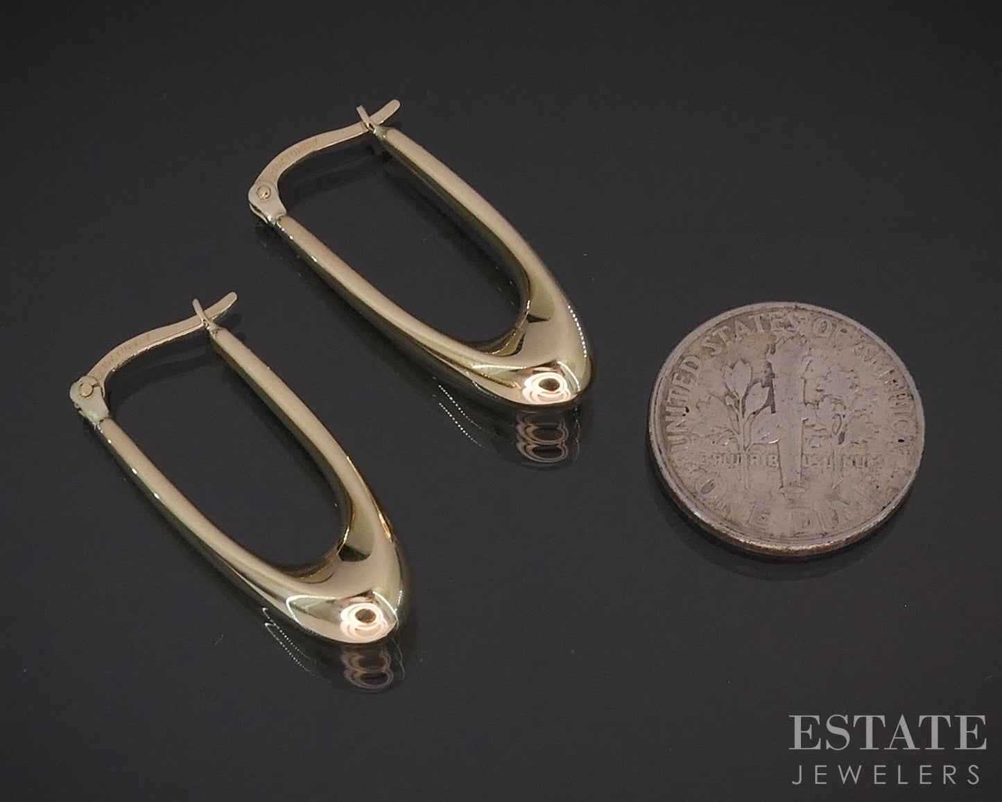 10k Yellow Gold Smooth Oval Puffy Hoop Ladies Earrings 1.8g p15021