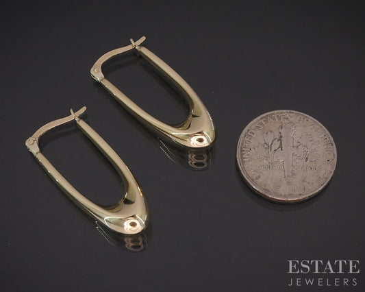 10k Yellow Gold Smooth Oval Puffy Hoop Ladies Earrings 1.8g p15021