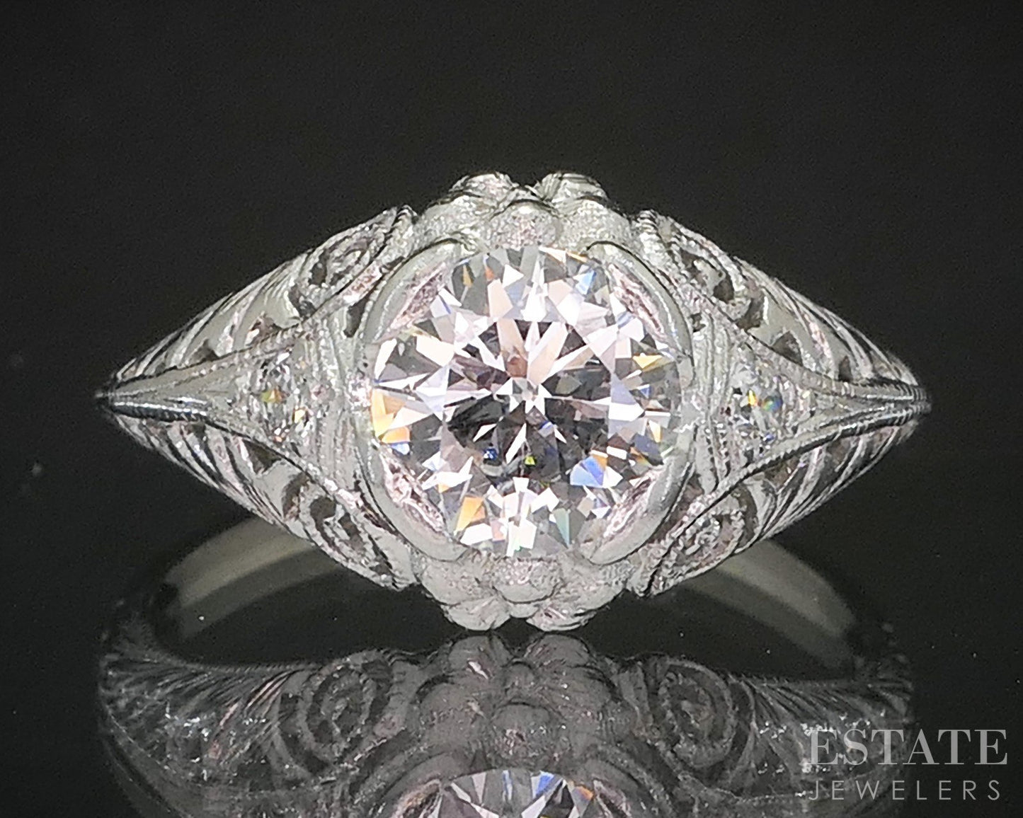 Antique Platinum OEC .92ct Diamond Filigree Engagement Ring 3.3g p15414