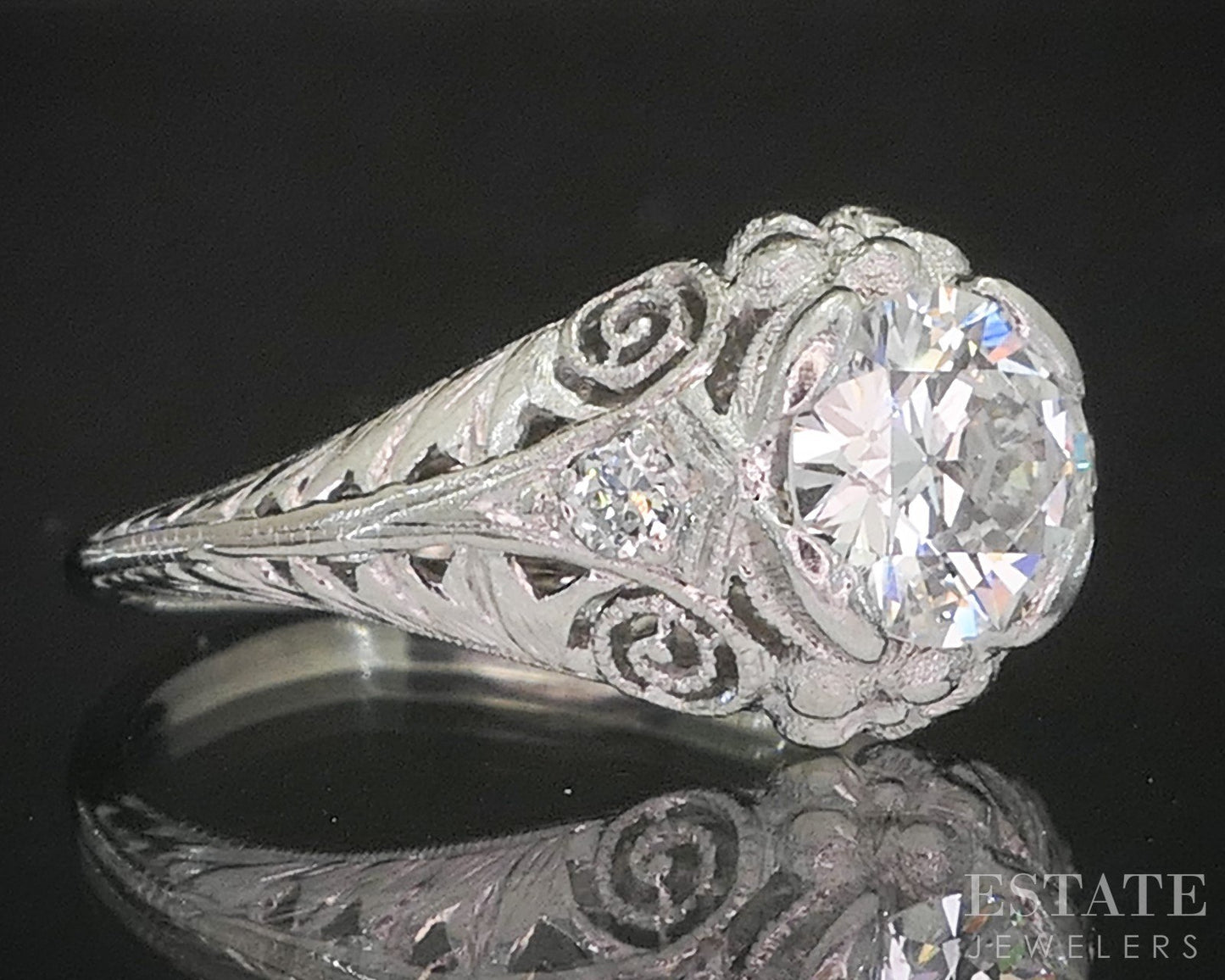 Antique Platinum OEC .92ct Diamond Filigree Engagement Ring 3.3g p15414