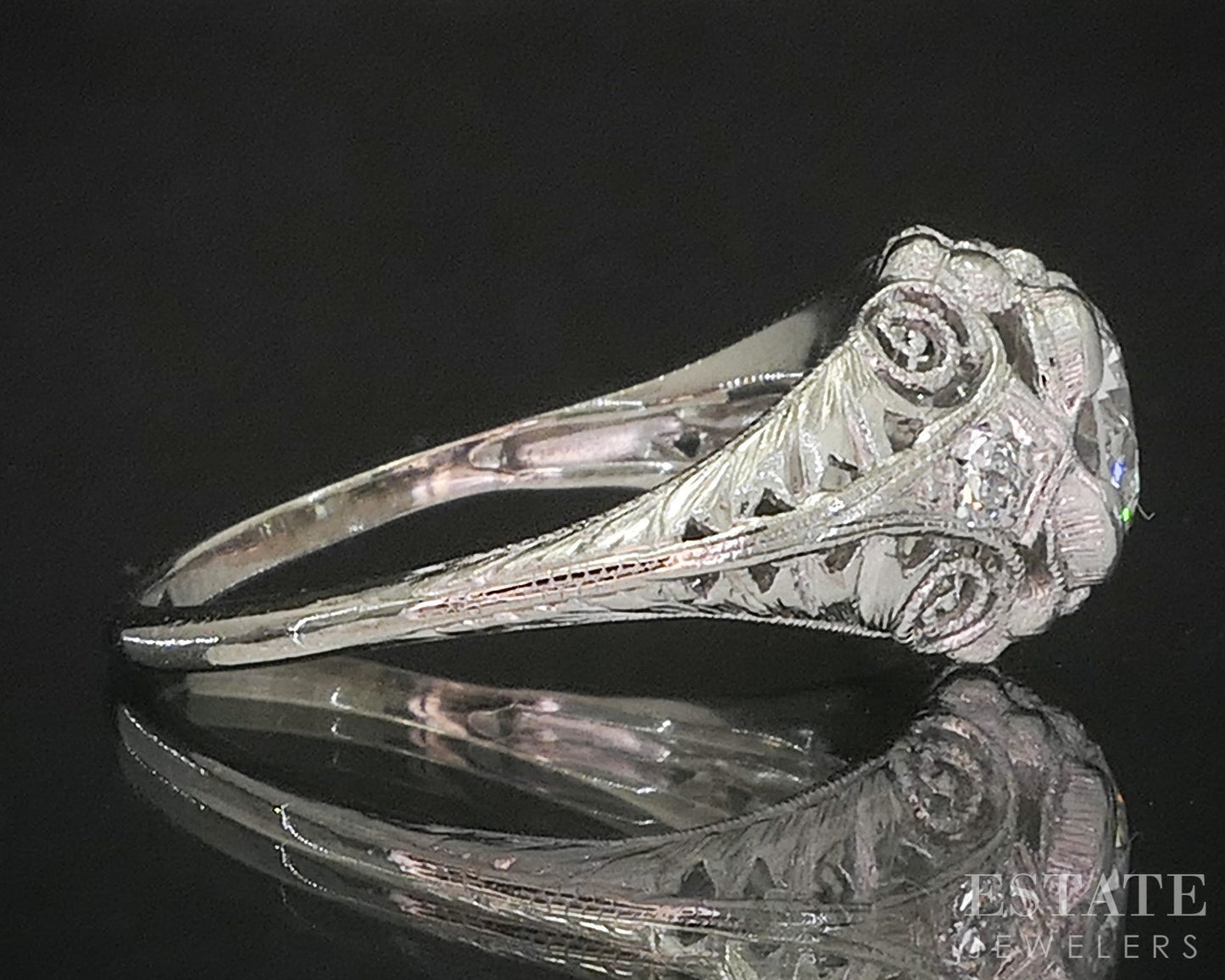 Antique Platinum OEC .92ct Diamond Filigree Engagement Ring 3.3g p15414