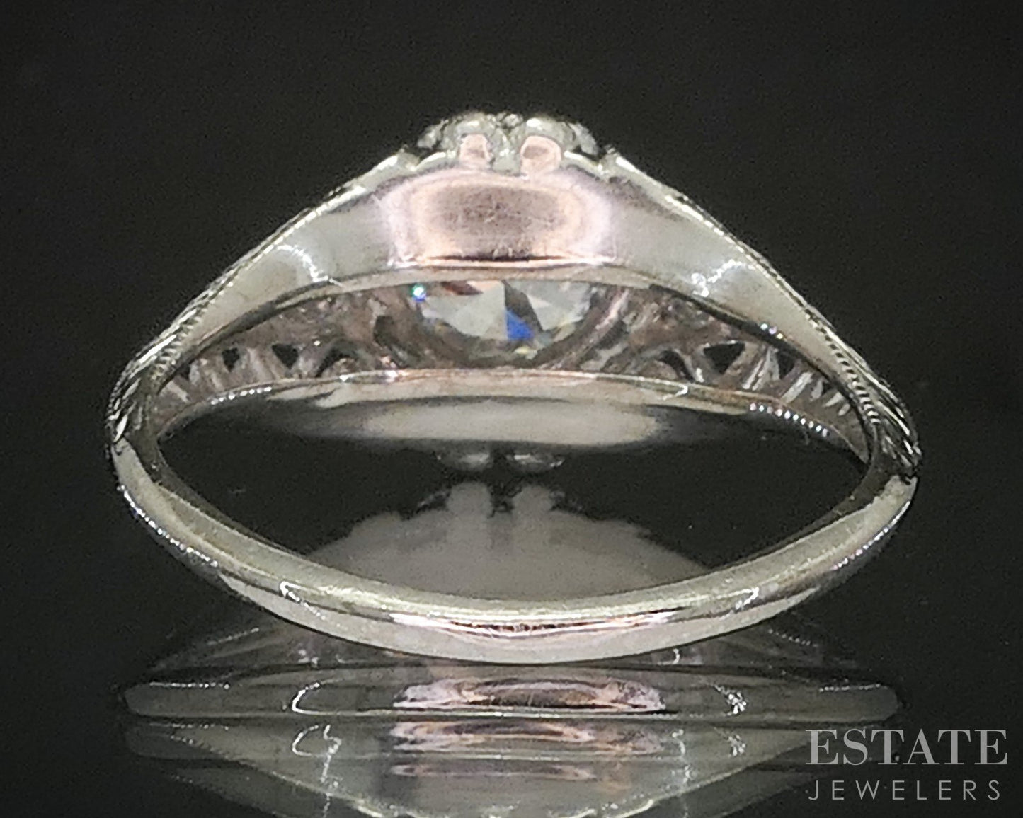 Antique Platinum OEC .92ct Diamond Filigree Engagement Ring 3.3g p15414