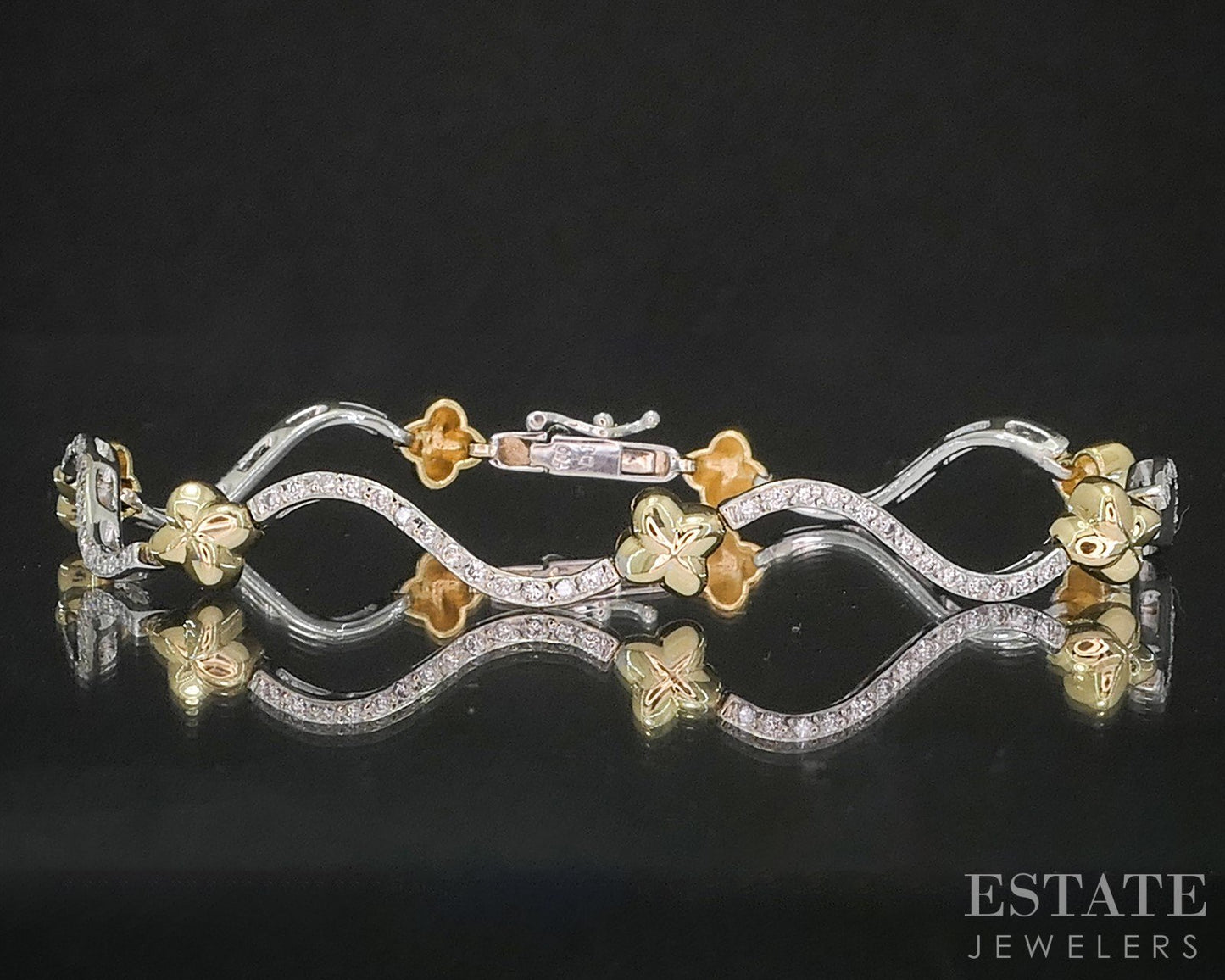 18k Two Tone Gold Natural .78ctw Diamond Tennis Bracelet 10.2g 7.5"L p15391