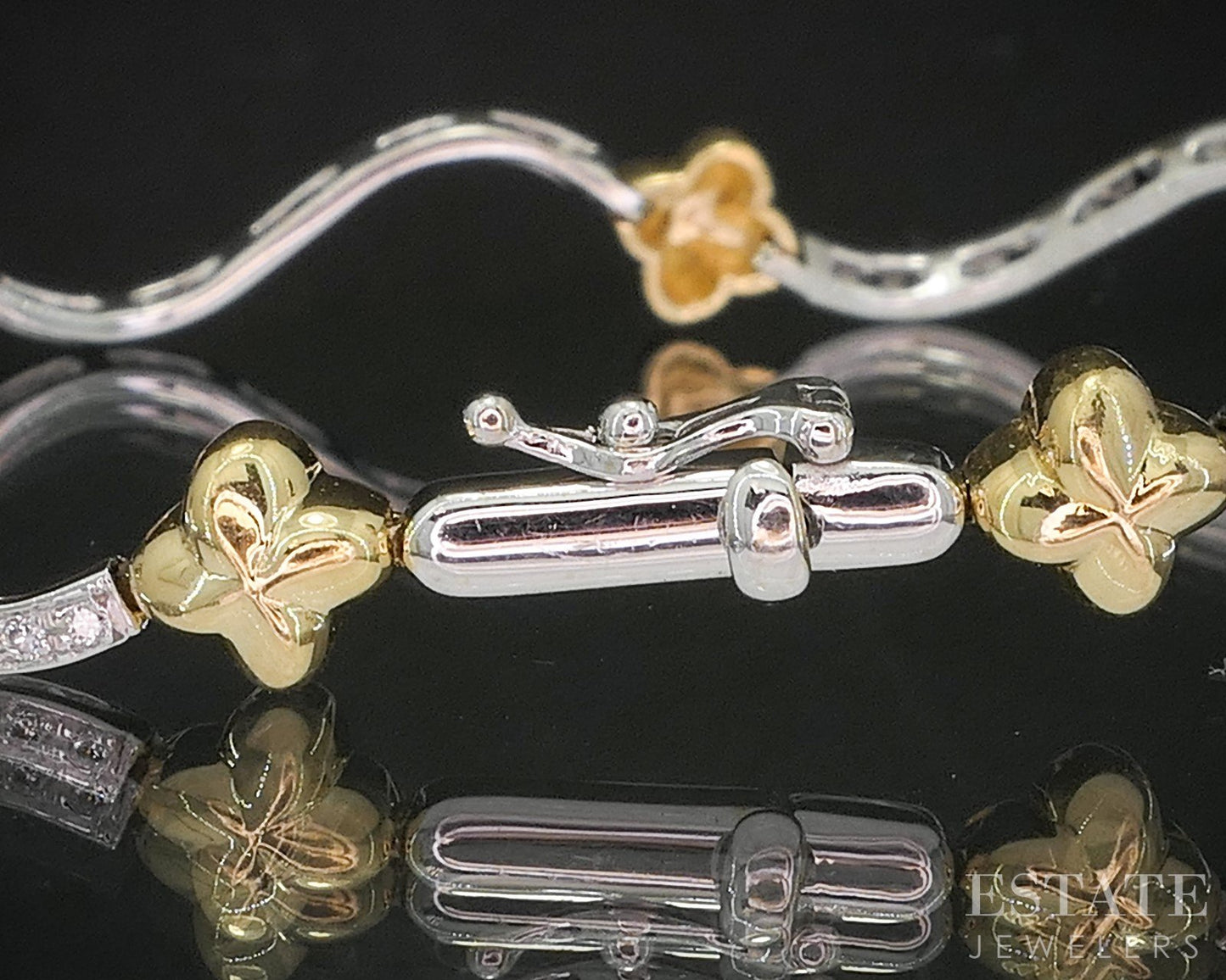 18k Two Tone Gold Natural .78ctw Diamond Tennis Bracelet 10.2g 7.5"L p15391