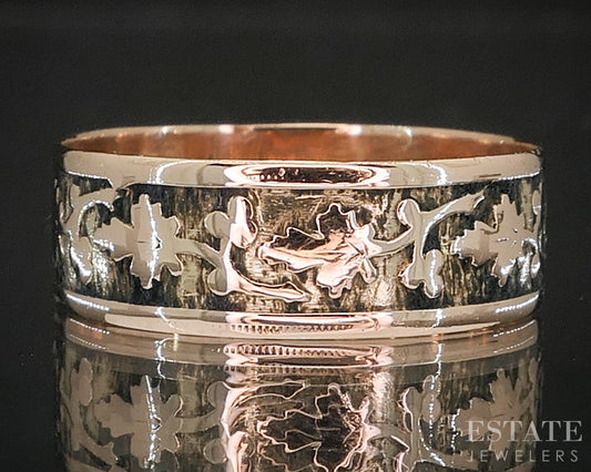 Antique Victorian 10k Yellow Gold 6mm Grape Leaf Cigar Band Ring 1.7g p15399