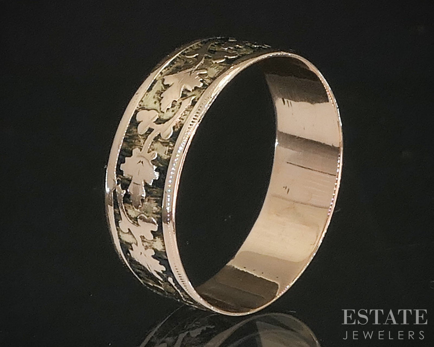 Antique Victorian 10k Yellow Gold 6mm Grape Leaf Cigar Band Ring 1.7g p15399