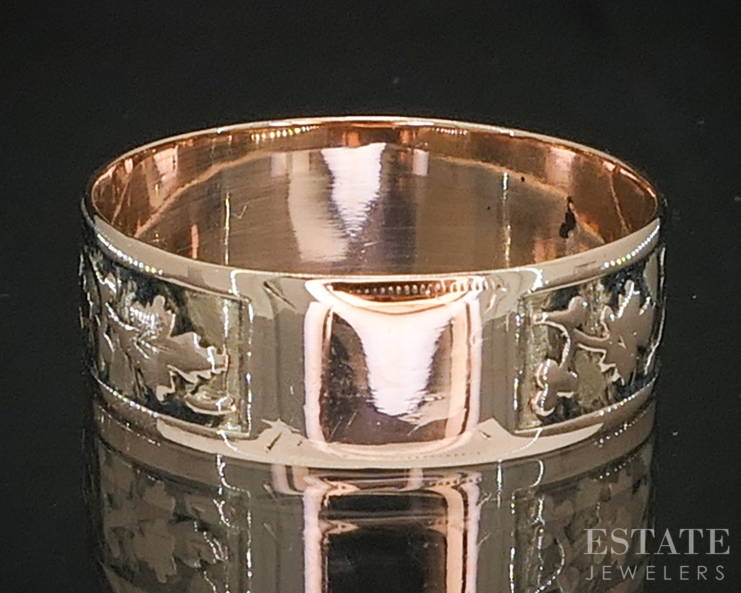 Antique Victorian 10k Yellow Gold 6mm Grape Leaf Cigar Band Ring 1.7g p15399