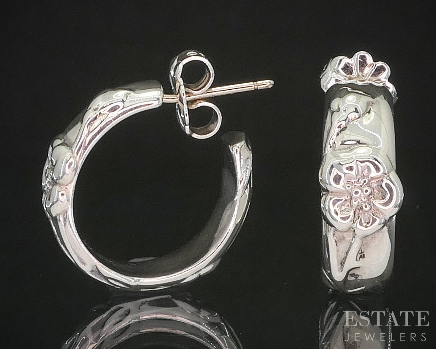 Sterling Silver Tiffany & Co. Nature Rose Hoop Ladies Earrings 7.4g p15408