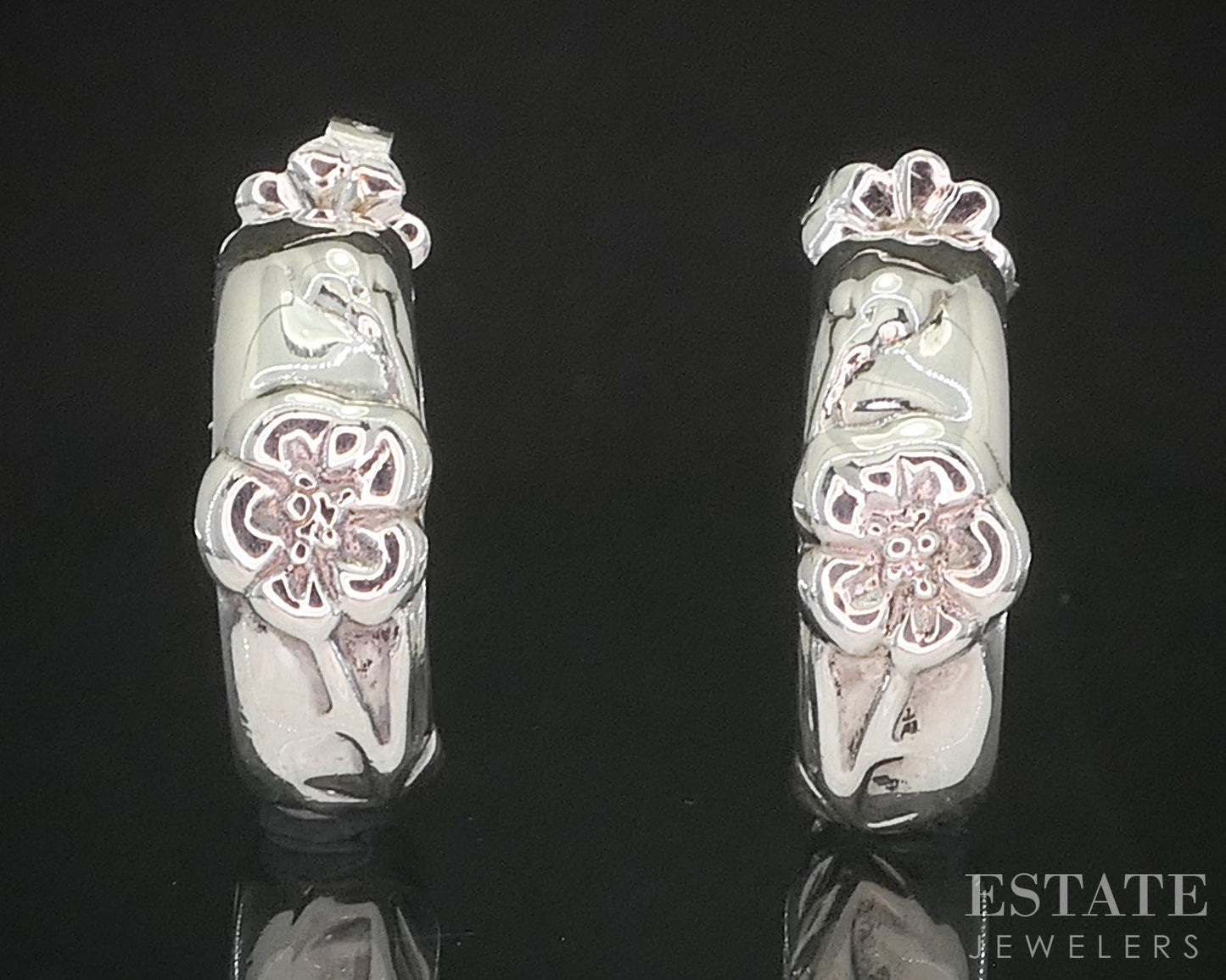 Sterling Silver Tiffany & Co. Nature Rose Hoop Ladies Earrings 7.4g p15408