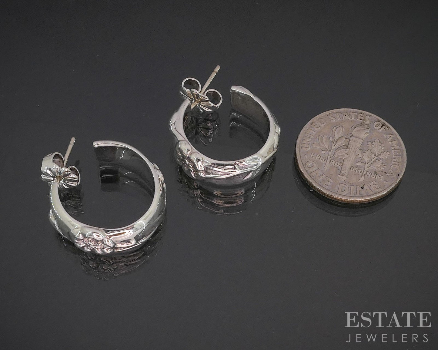 Sterling Silver Tiffany & Co. Nature Rose Hoop Ladies Earrings 7.4g p15408