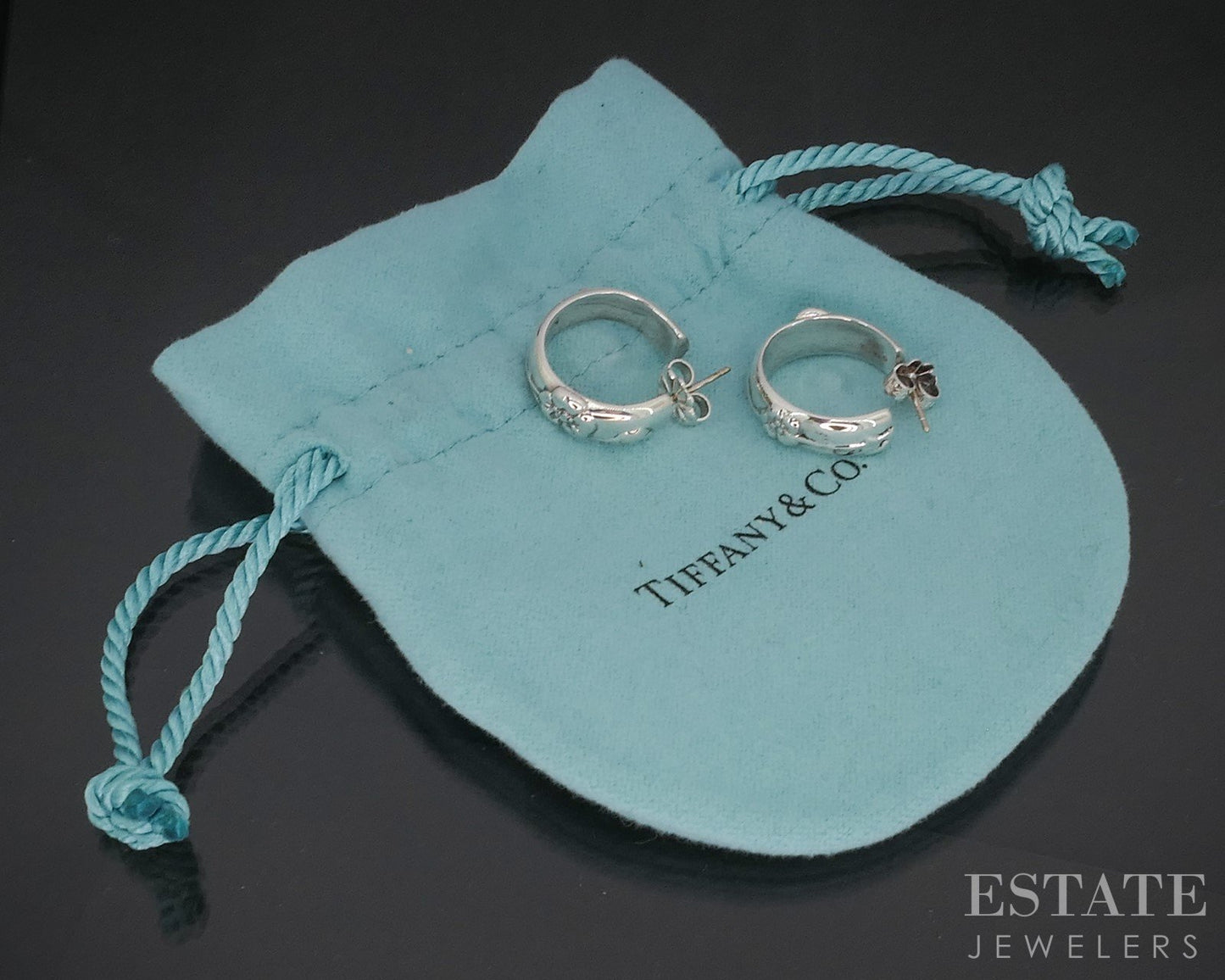 Sterling Silver Tiffany & Co. Nature Rose Hoop Ladies Earrings 7.4g p15408