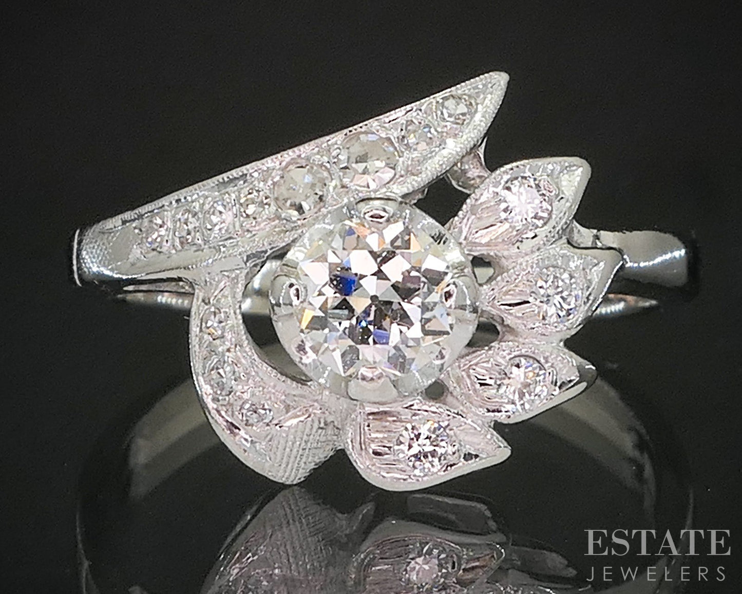 Antique 14k White Gold Natural .47ctw Diamond Engagement Ring 3.4g p15385