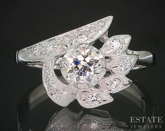 Antique 14k White Gold Natural .47ctw Diamond Engagement Ring 3.4g p15385