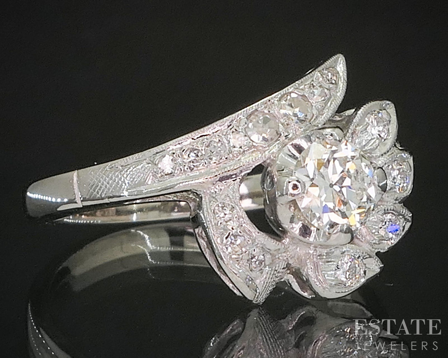 Antique 14k White Gold Natural .47ctw Diamond Engagement Ring 3.4g p15385