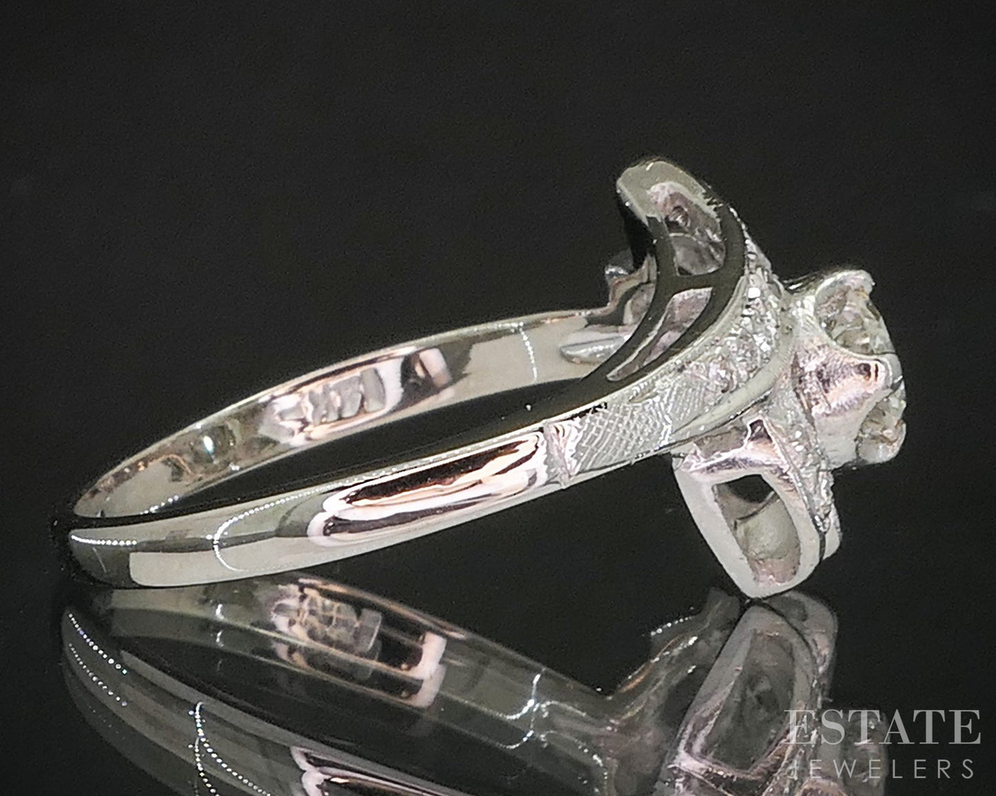 Antique 14k White Gold Natural .47ctw Diamond Engagement Ring 3.4g p15385