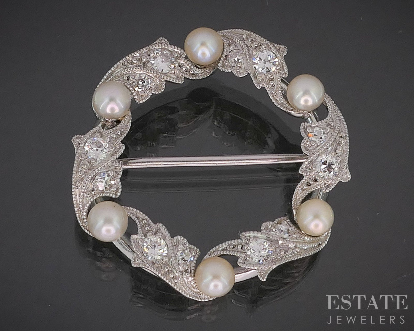 Antique Art Deco Platinum .36ctw Diamond & Akoya Pearl Pin Brooch 5.6g p15380