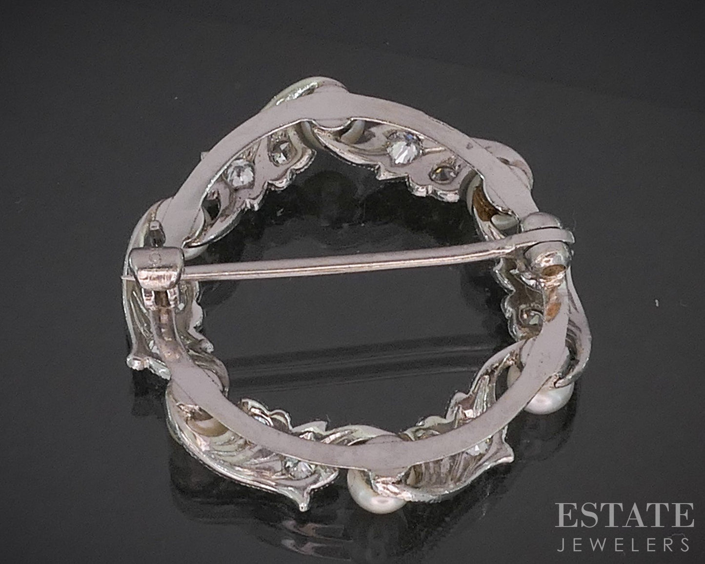 Antique Art Deco Platinum .36ctw Diamond & Akoya Pearl Pin Brooch 5.6g p15380