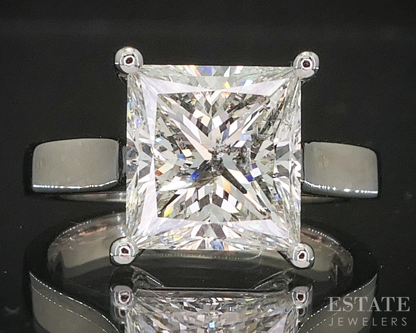 14k White Gold Princess Natural 4ct Diamond Solitaire Ring 5.8g p15383
