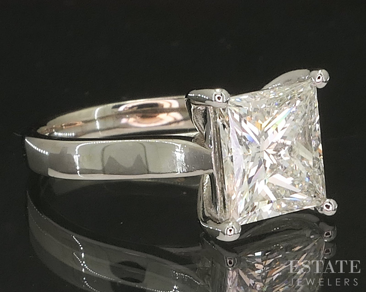 14k White Gold Princess Natural 4ct Diamond Solitaire Ring 5.8g p15383