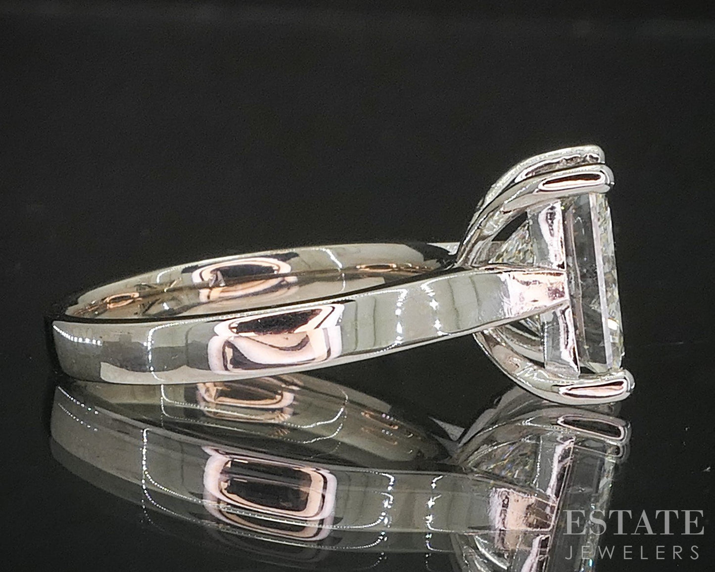 14k White Gold Princess Natural 4ct Diamond Solitaire Ring 5.8g p15383