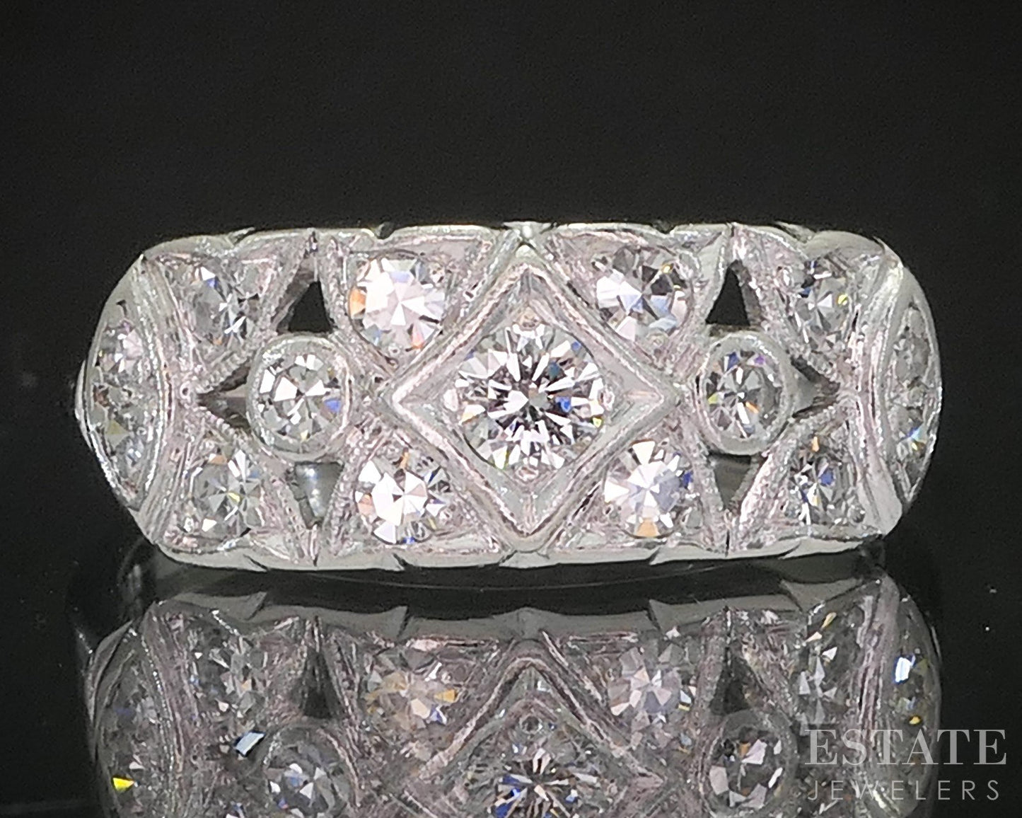 Antique Art Deco Platinum Natural .41ctw Diamond Ladies Band Ring 4.4g p15382