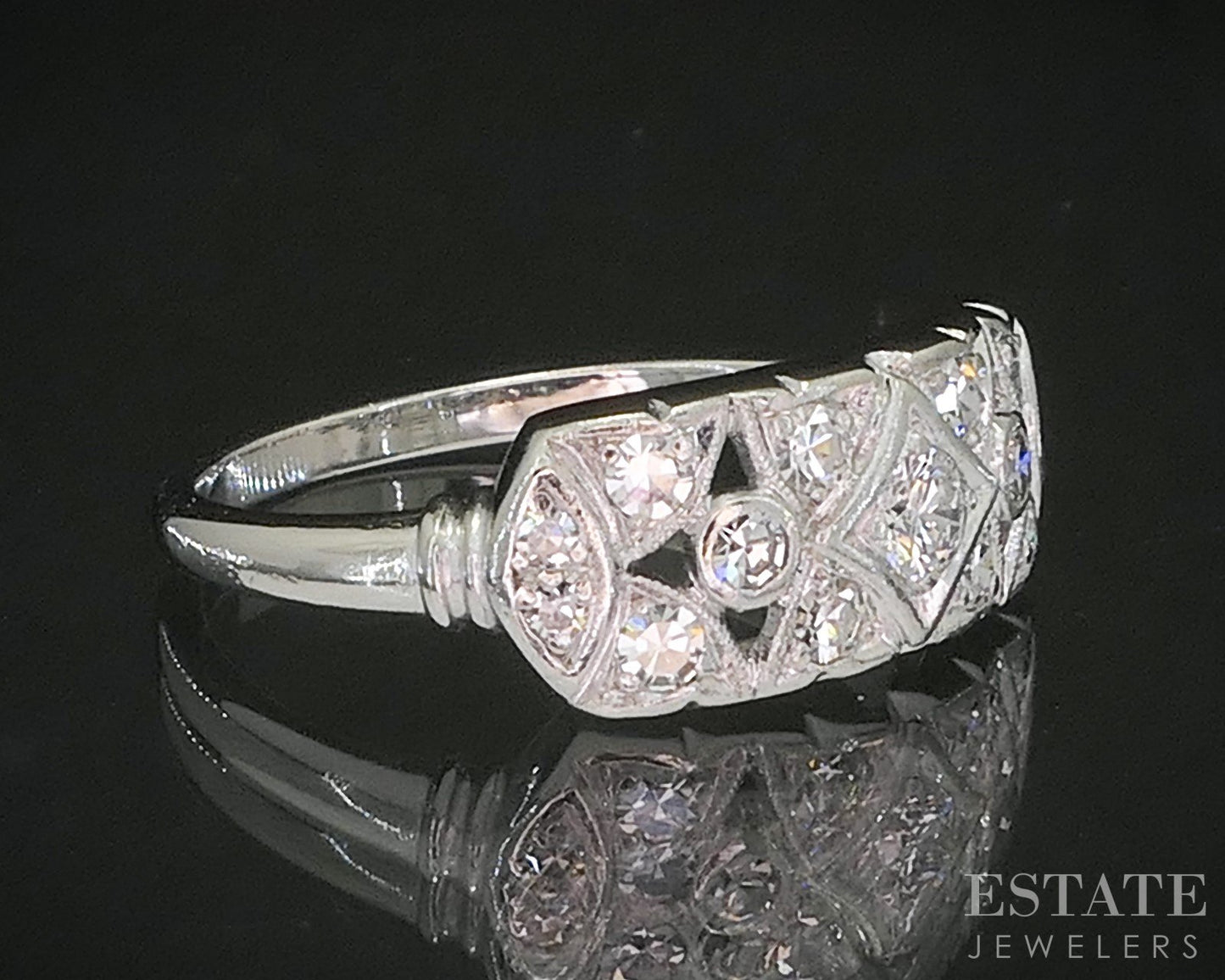 Antique Art Deco Platinum Natural .41ctw Diamond Ladies Band Ring 4.4g p15382