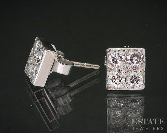 Vintage 14k White Gold Natural .40ctw Diamond Cluster Stud Earrings 1.9g p15381
