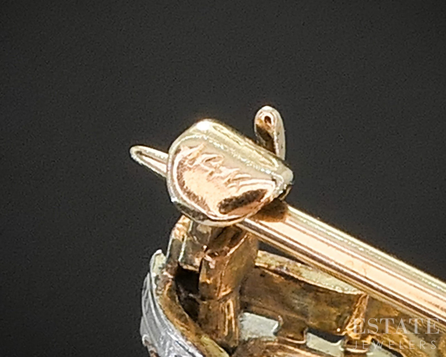 Antique 14k Two Tone Gold Diamond & Sapphire Filigree Bar Pin Brooch 5g p15402