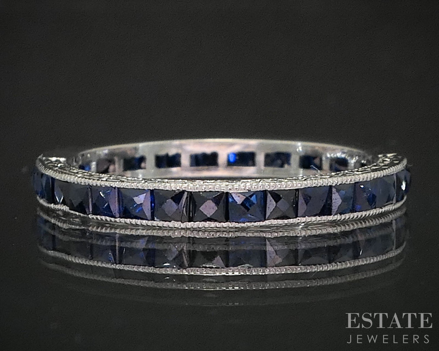 Vintage Platinum French Cut Blue Sapphire Ladies Eternity Band 1.9g p15437