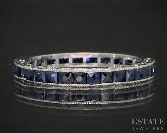 Vintage Platinum French Cut Blue Sapphire Ladies Eternity Band 1.9g p15437