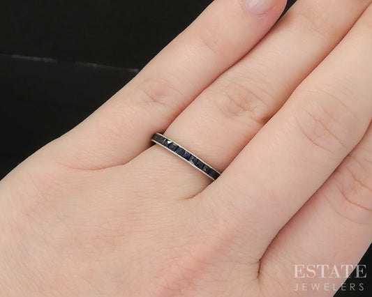 Vintage Platinum French Cut Blue Sapphire Ladies Eternity Band 1.9g p15437