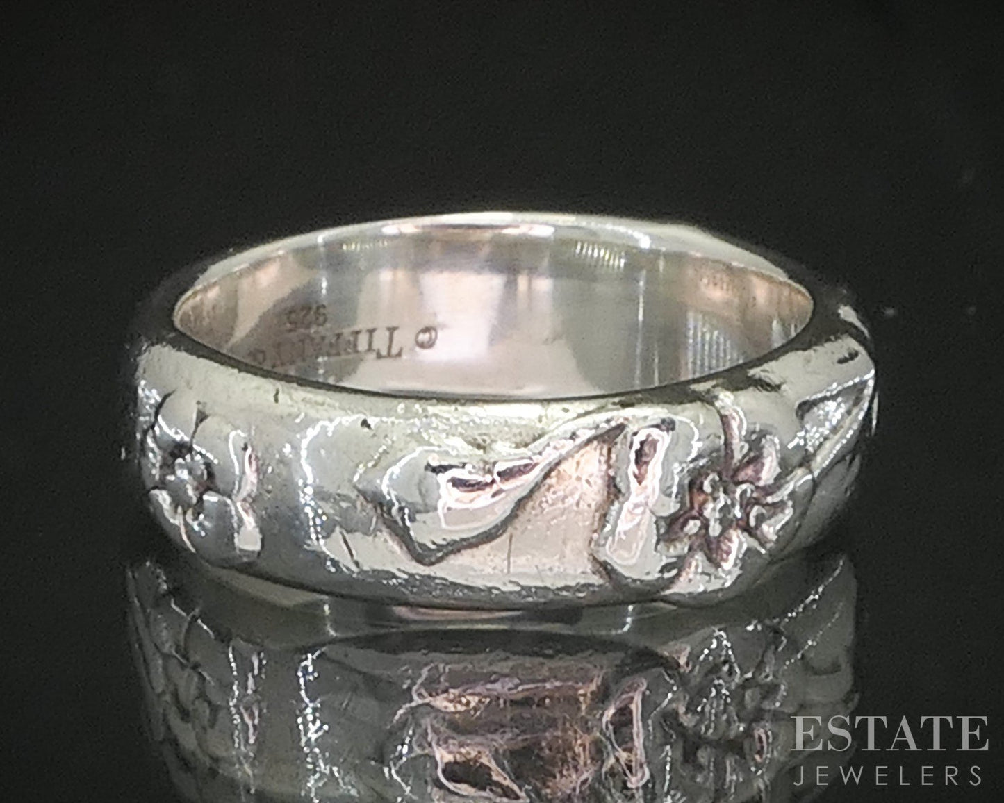 Sterling Silver Tiffany & Co. Nature Rose 6mm Band Ring 5.3g p15436
