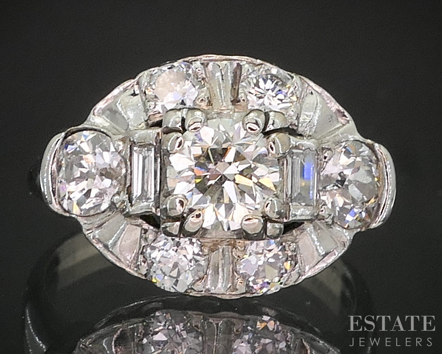 Antique 14k White Gold Natural .92ctw Diamond Engagement Ring 2.9g p15434