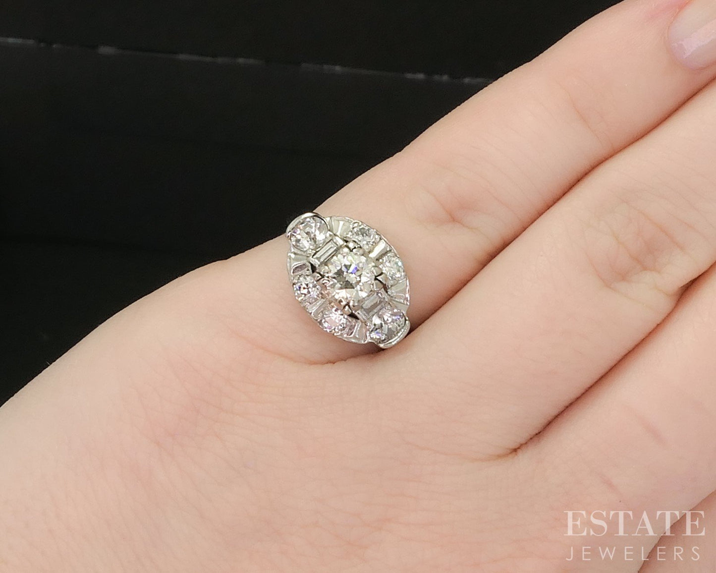 Antique 14k White Gold Natural .92ctw Diamond Engagement Ring 2.9g p15434