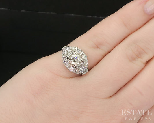 Antique 14k White Gold Natural .92ctw Diamond Engagement Ring 2.9g p15434