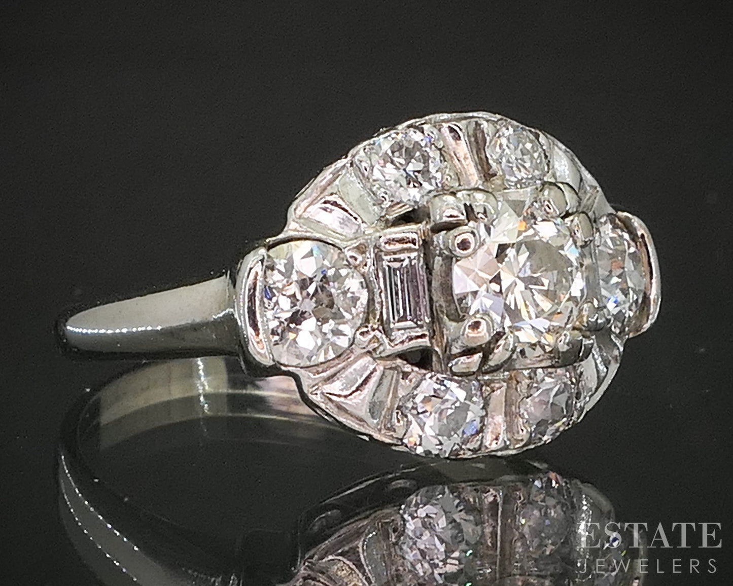 Antique 14k White Gold Natural .92ctw Diamond Engagement Ring 2.9g p15434