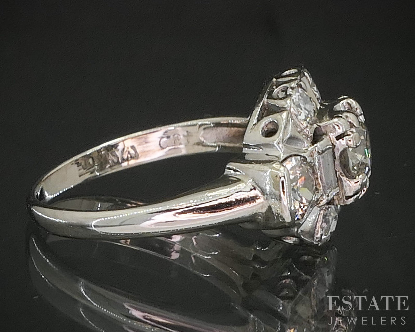 Antique 14k White Gold Natural .92ctw Diamond Engagement Ring 2.9g p15434