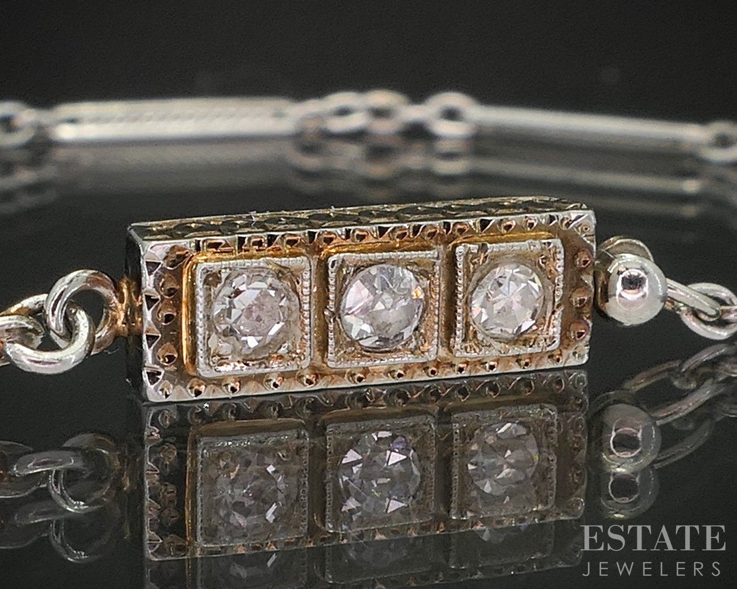 Antique 18k White Gold Natural .07ctw Diamond Bar Link Bracelet 2.5g p15431