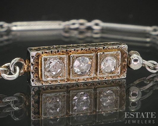 Antique 18k White Gold Natural .07ctw Diamond Bar Link Bracelet 2.5g p15431