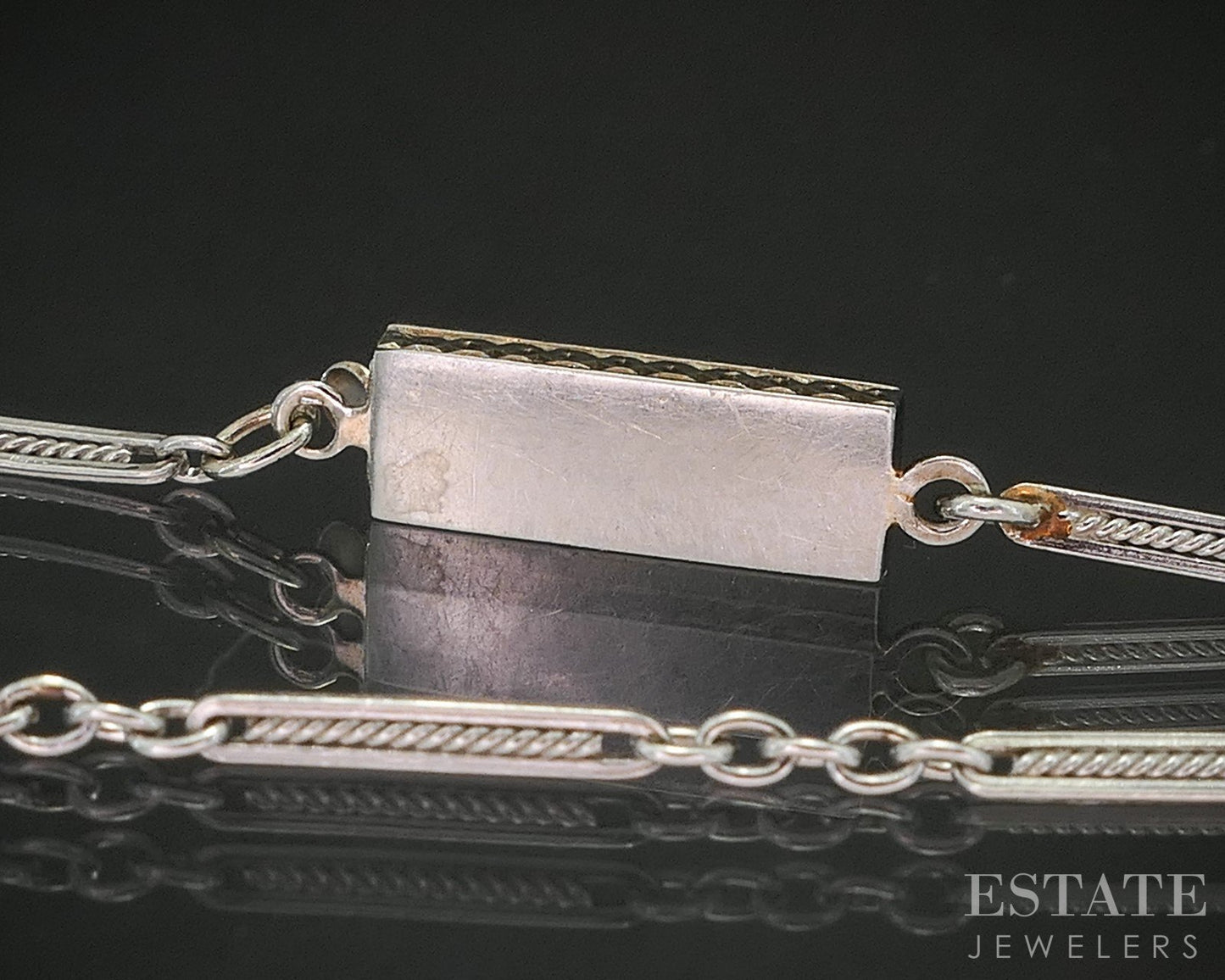 Antique 18k White Gold Natural .07ctw Diamond Bar Link Bracelet 2.5g p15431